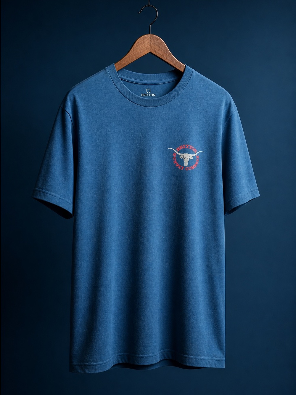 Brixton Short Sleeve Crew Tee in Blue with Red Accent